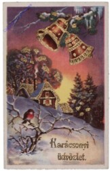 Verschneites Haus mit Glocken