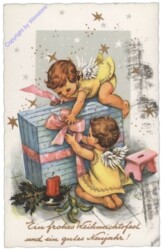 ak110006 Engerln packen ein Geschenk ein