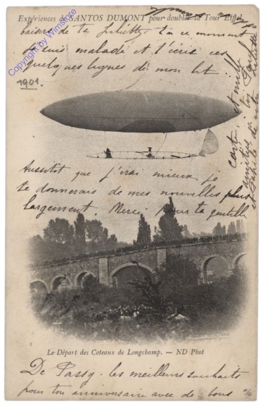 Le Départ des Coteaux de Longchamp. Expériences de Santos Dumont pour doubler la Tour Eiffel