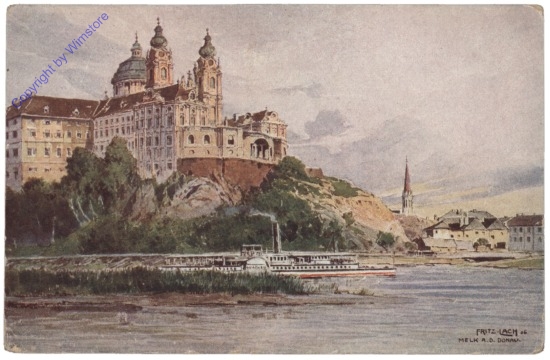 Melk, Stiftsansicht mit Dampfer