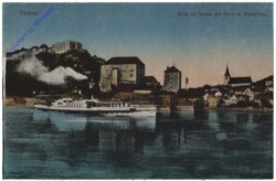 Passau, Blick auf Donau mit Ober- und Niederhaus