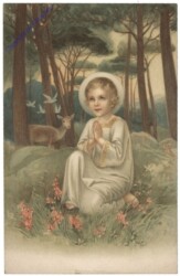 Kleiner Heiliger betet im Wald