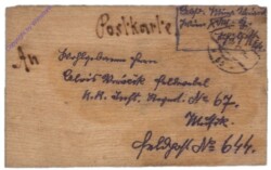 Feldpostkarte auf Birkenrinde mit Vergissmeinnicht