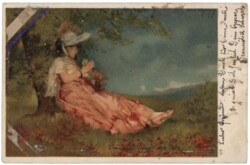 ak111398 Frau lehnt am Baum