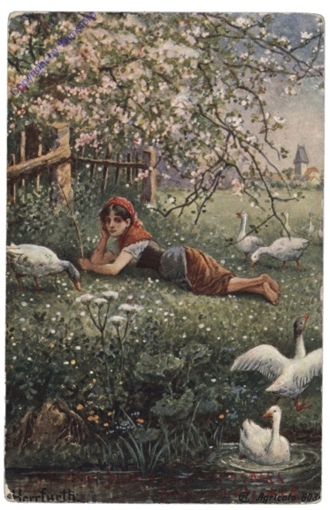 Mädchen mit Gänsen