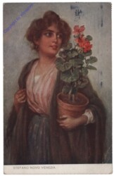Dame mit Blumenstock