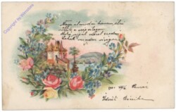 ak111629 Ansicht mit Blumenkranz