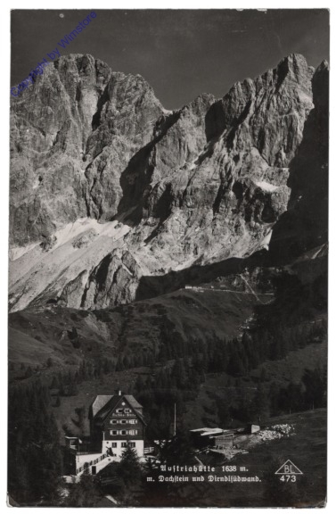 ak112080 Ramsau, Austriahütte mit Dachstein und Dirndlsüdwand
