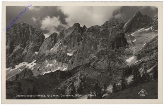 ak112182 Ramsau, Dachsteinsüdwandhütte mit Dachstein und Dirndl