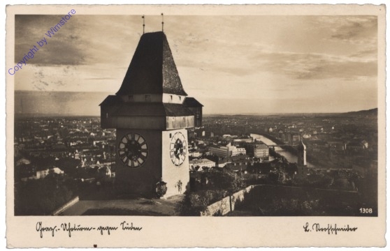 Graz, Uhrturm gegen Süden