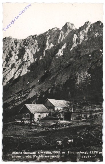 Hochschwab, Untere Dullwitz Almhütte gegen große G'schirrmauern