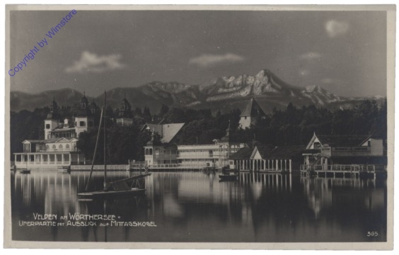 Velden, Uferpartie mit Ausblick auf Mittagskogel