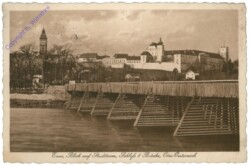 Enns, Blick auf Stadtturm, Schloß 5 Brücke