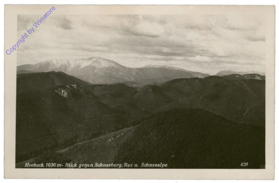 Furth an der Triesting, Hocheck, Blick gegen Schneeberg, Rax und Schneealpe
