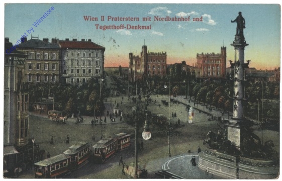 Wien 2, Praterstern mit Nordbahnhof und Tegetthoff-Monument
