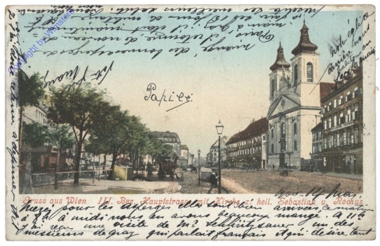 ak116641 Wien 3, Hauptstrasse mit Kirche z. heil. Sebastian und Rochus