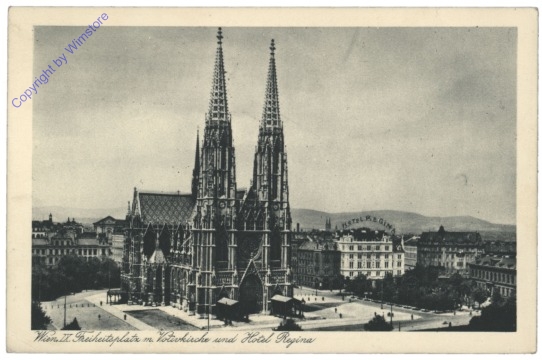 Wien 9, Freiheitsplatz m. Votivkirche und Hotel Regina
