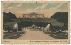 Wien 13, k.k. Schlossgarten Schönbrunn mit Neptungrotte und Gloriette