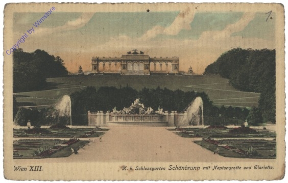 ak116795 Wien 13, k.k. Schlossgarten Schönbrunn mit Neptungrotte und Gloriette