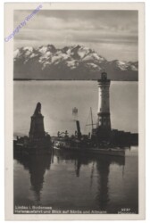 Lindau im Bodensee, Hafenausfahrt und Blick auf Säntis und Altmann