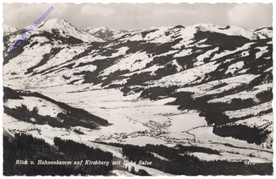 Kitzbühel, Blick v. Hahnenkamm auf Kirchberg mit Hohe Salve
