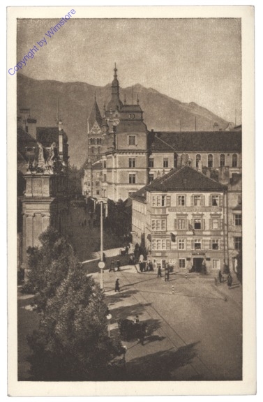Innsbruck, Maria Theresienstrasse, Werbekarte Gasthof "Goldene Krone"