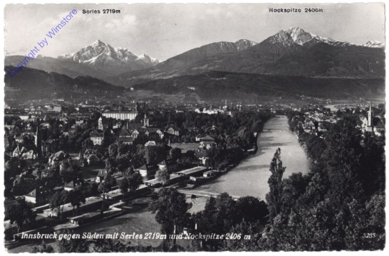 Innsbruck, gegen Süden mit Serles und Nockspitze
