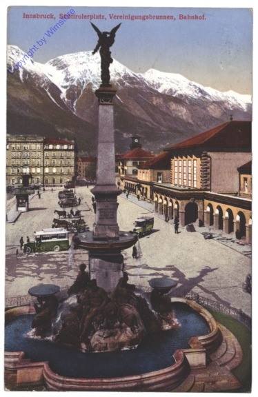 Innsbruck, Südtirolerplatz, Vereinigungsbrunnen, Bahnhof