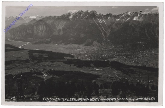 Patsch, Patscherkofel Seilbahn-Blick vom Berghotel auf Innsbruck