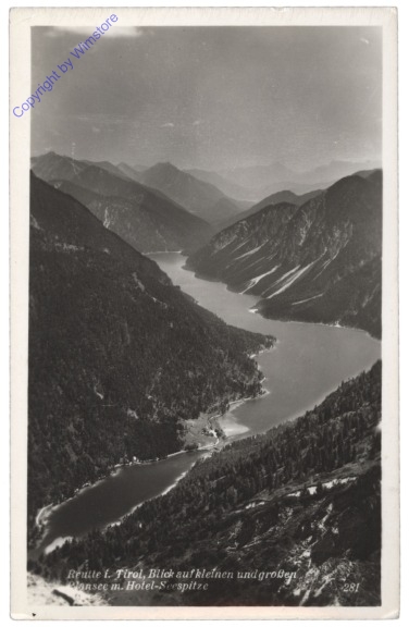 Reutte, Blick auf kleinen und großen Plansee m. Hotel-Seespitze