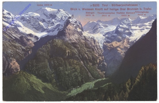 Trafoi, Stilfserjochstrasse, Blick v. Weissen Knott auf heilige Drei Brunnen