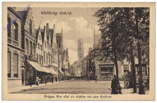 ak119245 Brügge, Bruges, Rue Sud du Sablon mit dem Belfried