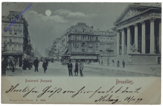 ak119340 Brüssel, Bruxelles, Boulevard Anspach, Mondschein