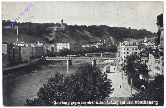 Salzburg, gegen den elektrischen Aufzug auf den Mönchsberg