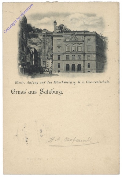 Salzburg, Electr. Aufzug auf den Mönchsberg und k.k. Oberrealschule
