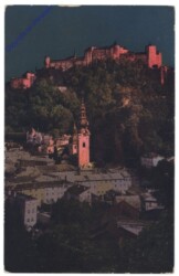 Salzburg, Festung vom Elektr. Aufzug in Scheinwerferbeleuchtung