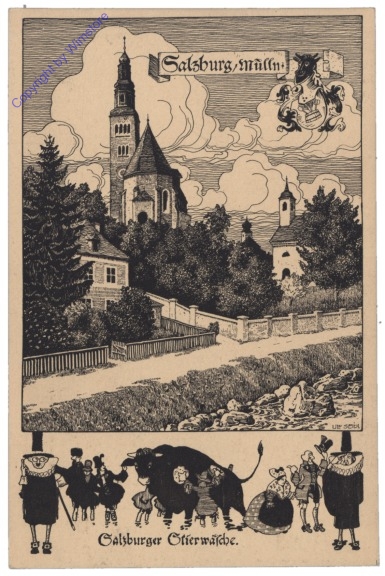 ak120637_1 Salzburg, Mülln, Salzburger Stierwäsche