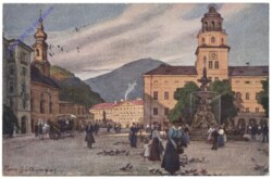 Salzburg, Residenzplatz mit Glockenspiel, Mozartplatz mit Gaisberg