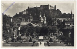 Salzburg, Schloss Mirabell, Mirabellgarten mit Dom und Festung