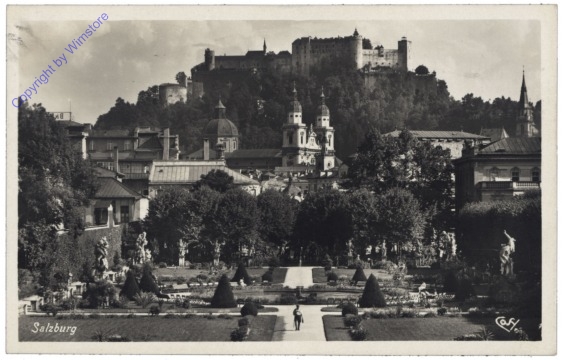 Salzburg, Schloss Mirabell, Mirabellgarten mit Dom und Festung