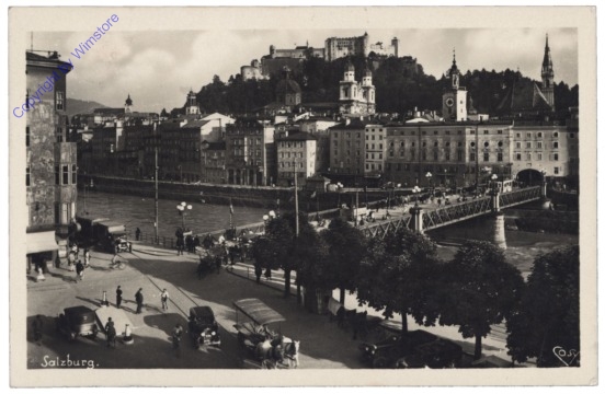 Salzburg, Staatsbrücke, Salzach, Altstadt u. Festung