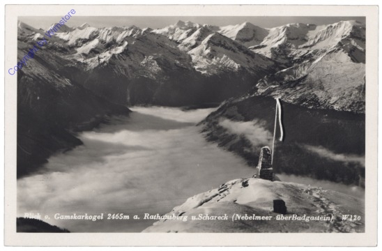 Bad Gastein, Blick v. Gamskarkogel a. Rathausberg u. Schareck (Nebelmeer über Badgastein)