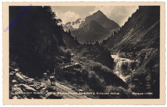 ak121351 Bad Gastein, Wegpartie mit Bärenfall & Scharrek, Naßfeld