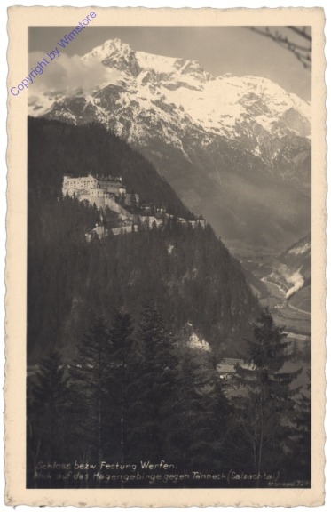 Werfen, Schloss bezw. Festung Werfen, Blick auf das Hagengebirge gegen Tanneck