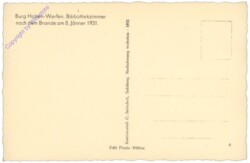Werfen, Burg Hohen-Werfen. Bibliothekzimmer nach dem Brande am 8. Jänner 1931