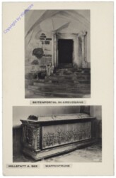 Millstatt, Seitenportal im Kreuzgang, Waffentruhe