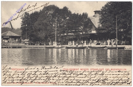 ak123151 Pörtschach, Etablissement WErzer, Strand-Cafe und Musikpavillon