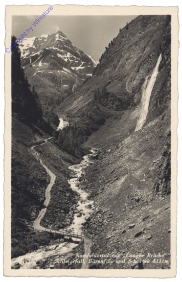 Tröpolach, Nassfeldertal mit "Langer Brücke", Schleierfall, Bärenfall und Schareck