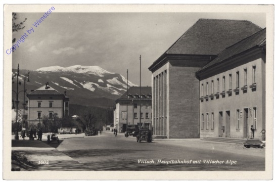 Villach, Hauptbahnhof mit Villacher Alpe