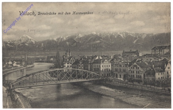 Villach, Draubrücke mit den Karawanken